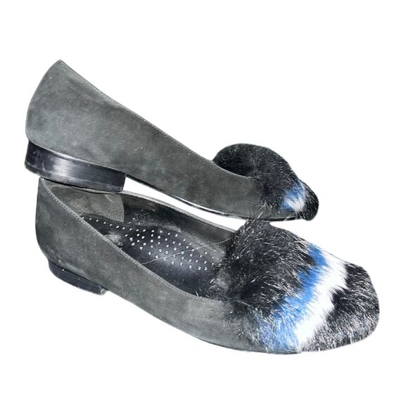 VANELi Edel Black Suede Combo Rabbit Fur Black Blue Gray Flat Slip On Flats 7.5W - Picture 2 of 7